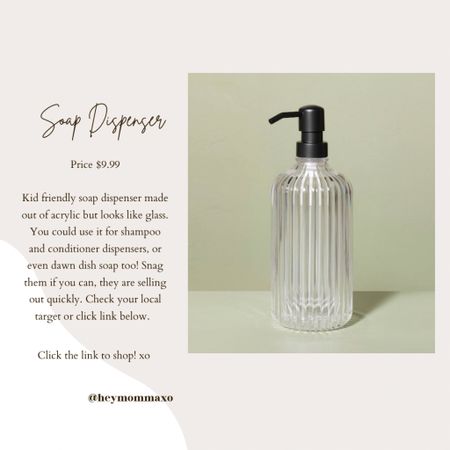 Soap dispenser $9.99 by hearth and hand 🎯 

Hearth and hand | Target | Home finds | bottle dispenser | bathroom updates | kid friendly | Acrylic

#LTKstyletip #LTKMostLoved #LTKhome