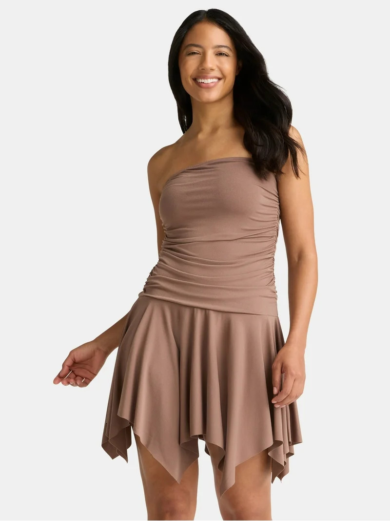 Madden NYC Women's Ruched Strapless Handkerchief Mini Dress, Sizes XXS-XXL | Walmart (US)