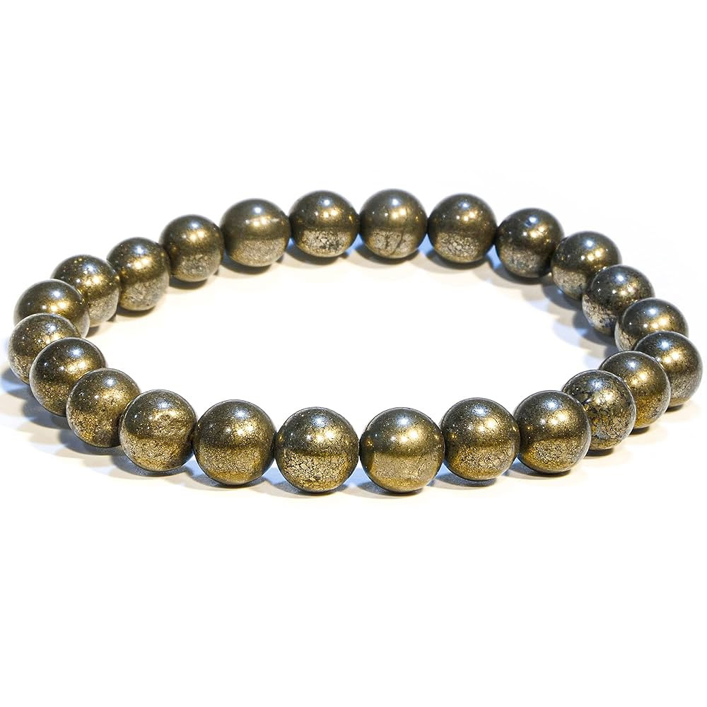 Natural Pyrite Bracelet, Healing Crystal Bracelet for Women and Men, 8mm Round Beaded Bracelet fo... | Amazon (US)