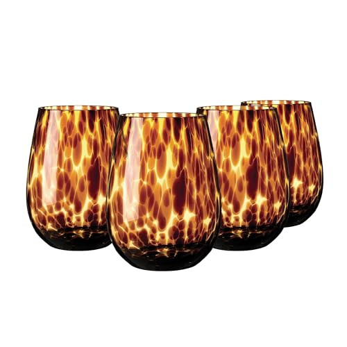 Joseph Sedgh Collection Tortoise Shell Stemless Wine & Water Glass Set of 4 – 16.91 oz Borosili... | Amazon (US)