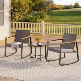 Juego de Muebles de Patio de 3 Piezas, Silla Mecedora de Mimbre con Cojín Suave y Mesa de Café,... | Walmart (US)