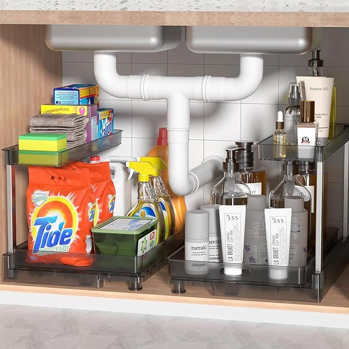 Fowooyeen Under Sink Organizer Storage, 2 Pack Pull Out Cabinet Organizer 2-Tier Sliding Basket D... | Amazon (CA)