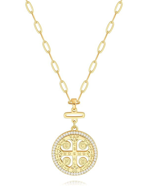 POTESSA 18K Gold Plated Pendant Necklace Medallion Coin Heart Y Shaped Chain Toggle Necklace for ... | Amazon (US)