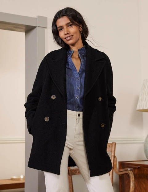 Textured Wool Car Coat, Black Coat, Short Black Coat, Winter Outfit, Winter Outfit Women | Boden (US)