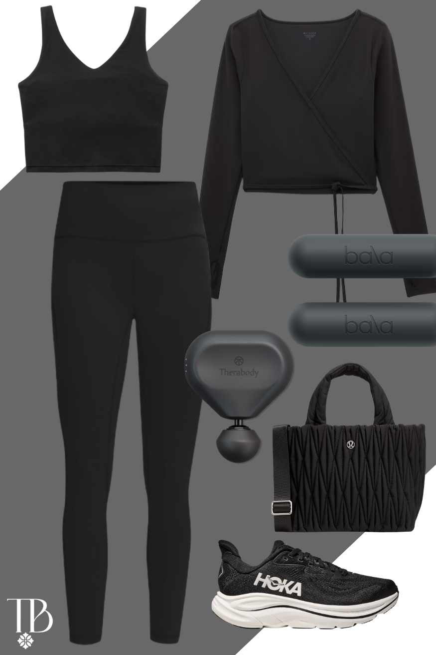 Chic all-black workout outfit 🖤 Linking my sports bra, wrap top, high-waisted leggings, Hoka running shoes, Bala weights, mini Theragun, and quilted tote. Perfect for strength training, pilates, hot girl walks, and travel days!
Shop the full look on my LTK 🛍️
#LTKfit #WorkoutOutfit #AthleisureStyle #PilatesOutfit #HotGirlWalk #Hoka #FitnessGear #MonochromeOutfit

 

 #LTKgrwm #LTKfitnessgoals #LTKActive
