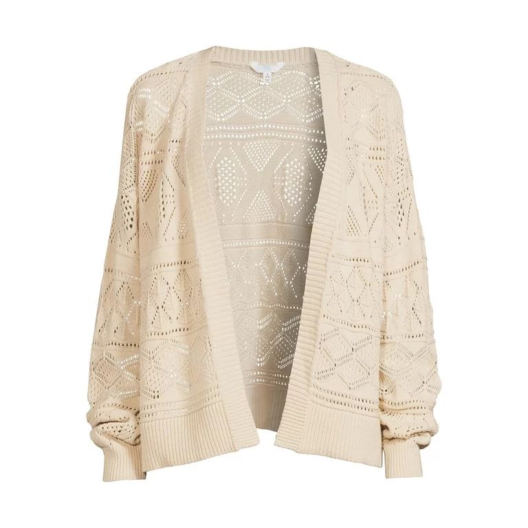 Time and Tru Women's Pointelle Cardigan with Long Sleeves | Walmart (US)