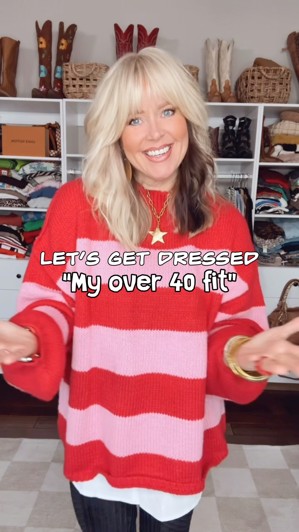 This pink/red sweater is SO CUTE! I also love these velvet pants too! I’m wearing a medium in both. 
I sized up to a large in the shirt extender. 
✨Save with code MANDIE on @Sparklbands 
⭐️Necklace is @blueyedhorse 

#LTKSaleAlert #LTKHoliday #LTKootd