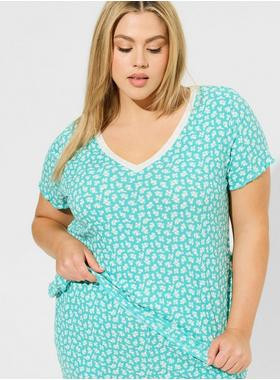 Super Soft Rib V-Neck Lettuce Edge Sleep Tee | Torrid (US & Canada)