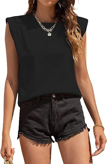 Avanova Women's Shoulder Pad Shirt Sleeveless Tank Tops Casual Summer T Shirts | Amazon (US)