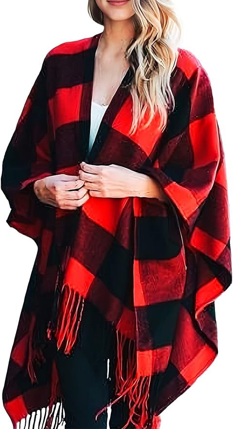 Breezy Lane Women's Shawl Wraps Poncho Sweater Open Front Cape Cardigan for Fall Winter Holiday | Amazon (US)