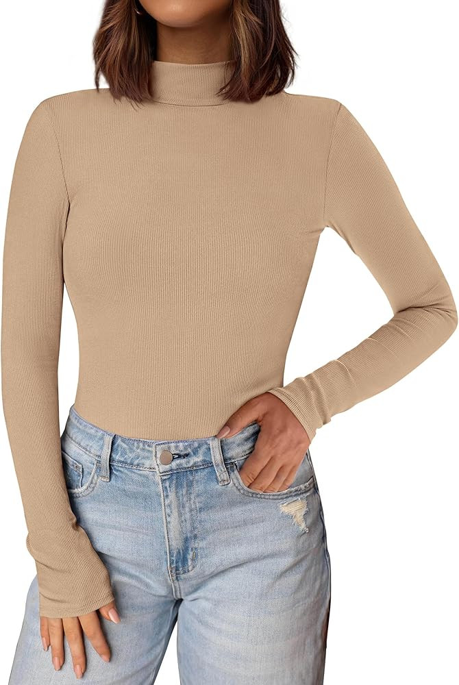 PRETTYGARDEN Women's Turtleneck Long Sleeve Shirts 2025 Fall Basic Tees Ribbed Fitted Tops Therma... | Amazon (US)