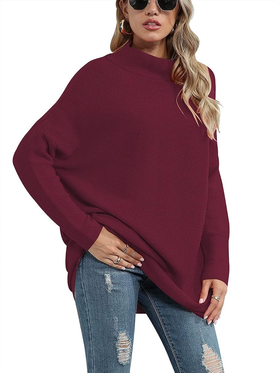 ANRABESS Womens Turtleneck Oversized Sweaters Batwing Long Sleeve Pullover Loose Chunky Knit Tuni... | Amazon (US)