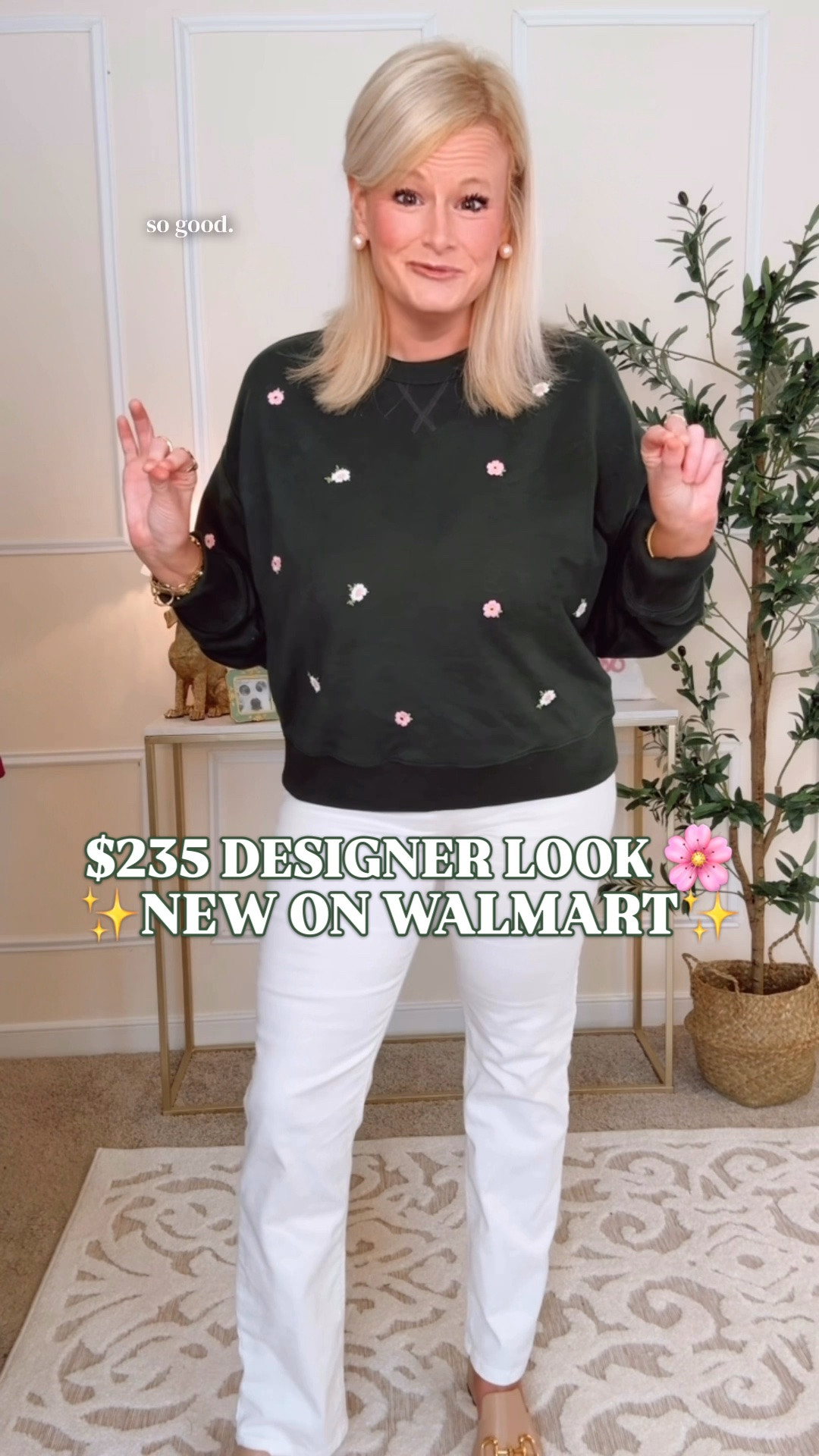 THE GREAT. look for less | Walmart embroidered sweatshirt | Free Assembly fall outfit | $235 designer look

The $235 THE GREAT. College Sweatshirt with Embroidered Roses look just landed on Walmart for way less, and the designer connection is immediately recognizable.

Free Assembly used the same feminine Americana formula: a classic collegiate crewneck covered in tiny embroidered flowers, deep woodland green, relaxed drop shoulders and ribbed trim. THE GREAT. uses miniature rosebuds, while this one uses scattered pink and white mixed florals. The visual connection comes through the scale, spacing and placement of the embroidery against that dark vintage-athletic base.

The sueded terry feels substantial and incredibly soft, with a velvety finish outside and traditional terry loops inside. It is 70% cotton, 30% polyester and machine washable.

I’m in a large, and I think it runs a little small. If you are between sizes or want a roomier sweatshirt fit, go up.

Wear it with white denim now, then add jeans, leggings, a pleated skirt or loafers for early fall outfits, teacher outfits, school pickup, football weekends, travel days and casual work outfits. Matching embroidered sweatpants are sold separately if you want the complete floral sweat set.

This has the personality of a designer embroidered sweatshirt with the comfort and styling range of an everyday fall layer.

Walmart fall fashion, Walmart new arrivals, Walmart fashion finds, Free Assembly sweatshirt, embroidered sweatshirt women, floral embroidered sweatshirt, green crewneck sweatshirt, sueded terry sweatshirt, THE GREAT sweatshirt look for less, designer sweatshirt for less, feminine Americana style, preppy fall outfits, East Coast fall outfits, teacher outfits women, casual fall outfits, matching sweatshirt and sweatpants set, travel outfit women

#LTKFindsUnder50 #PreppyStyle #LookForLess #WalmartFinds #WalmartStyle #FreeAssembly #FallOutfits #TeacherOutfits #WorkOutfits #FeminineStyle

#LTKSeasonal #LTKTravel #LTKWorkwear