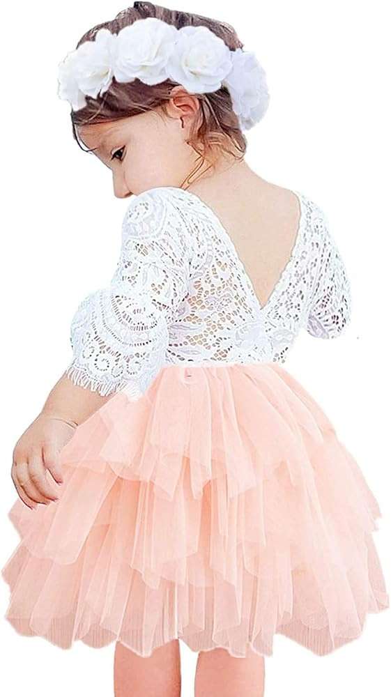 2Bunnies Girl Peony Lace Back A-Line Tiered Tutu Tulle Flower Girl Dress | Amazon (US)