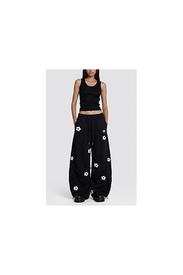 Aelfric Eden Floral Embroidery Baggy Barrel Sweatpants in Black, Women's at Urban Outfitters | Urban Outfitters (US and RoW)