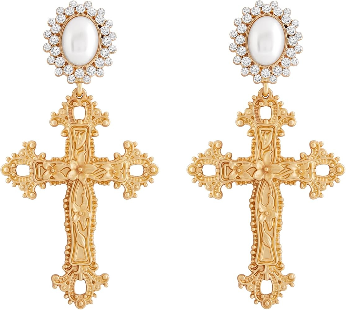 Sacina Gold-tone Cross Dangle Earrings, Gothic Goth Victorian Earrings, Costume Jewelry, Christma... | Amazon (US)