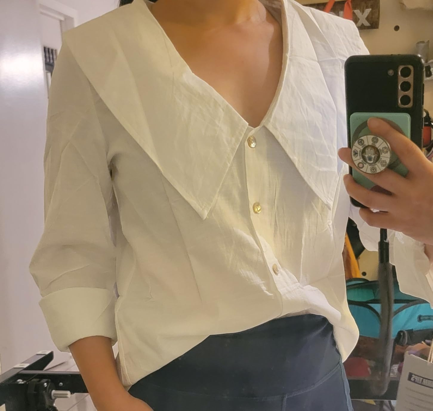 Daacee Women’s Big Collar Cotton Linen Blouses Dressy Casual Long Sleeve V Neck Button Down Shi... | Amazon (US)