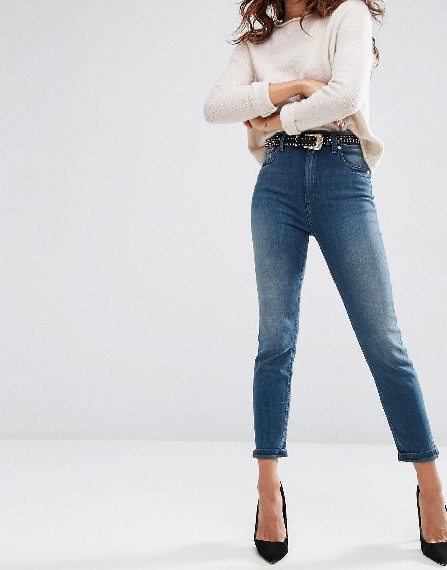 ASOS FARLEIGH High Waist Slim Mom Jeans In Cynthia London Blue | ASOS UK