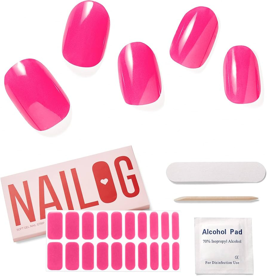 NAILOG Semi Cured Gel Nail Strips│20pcs Extra Long Nail Polish Strips│Nail Stickers with Glos... | Amazon (US)