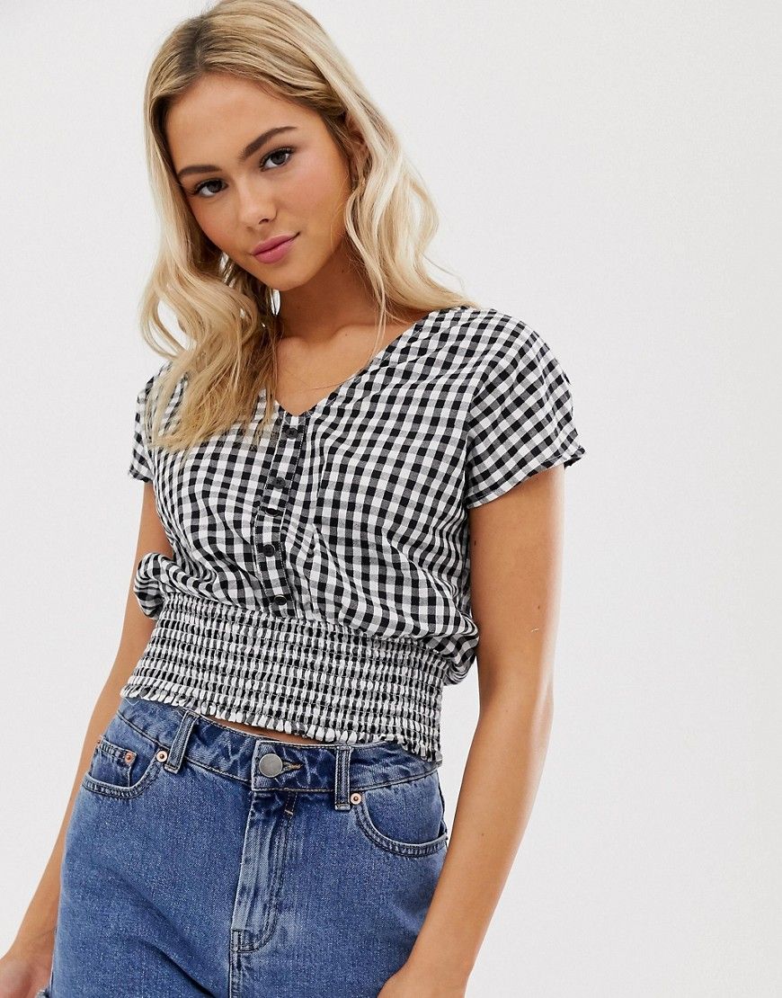 Pimkie top with with shirred waist in gingham print-Multi | ASOS (Global)