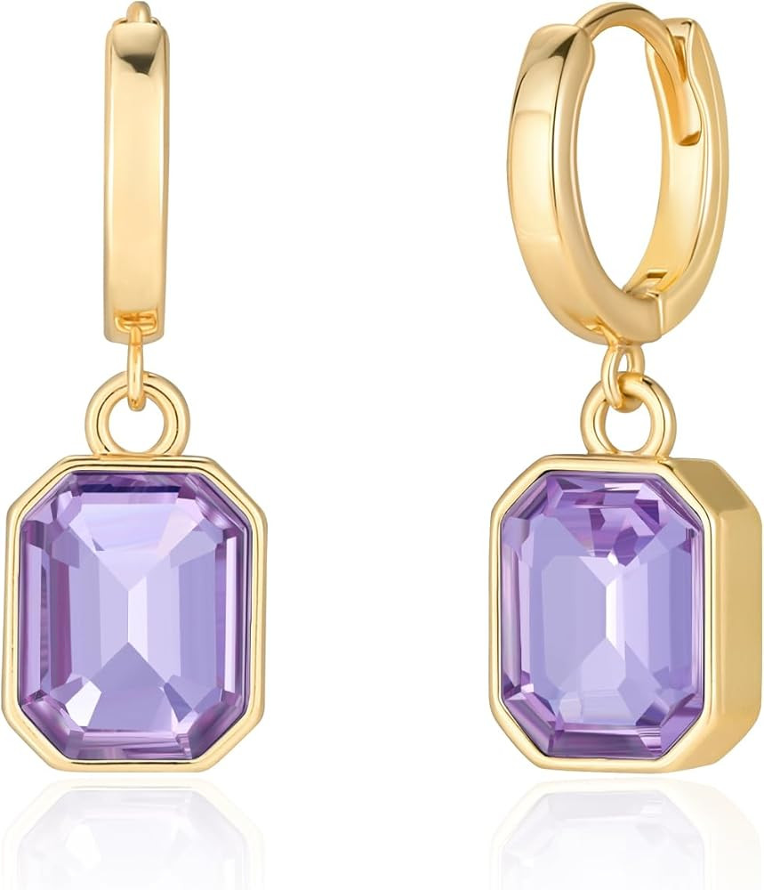 Birthstone Crystal Dangle Drop Earrings, 18K Gold Plated Huggie Hoop Hypoallergenic Earring Jewel... | Amazon (US)