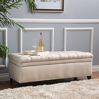 Christopher Knight Home Laguna Button Tufted Fabric Storage Ottoman Bench, Beige | Amazon (US)