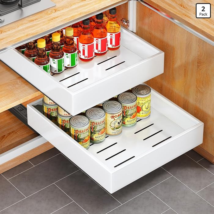 2Pack Pull out Cabinet Organizer, 21"Deep, Heavy Duty Full-extension Slide out Drawers for Kitche... | Amazon (US)