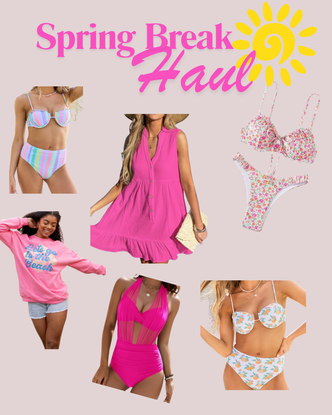 Spring Break is callinggg ☀️🌴💖
Just rounded up my *vacay uniform* mix + match swim, a pop-of-pink coverup dress, and the cutest “let’s go to the beach” sweatshirt for travel days + chilly nights.

**In this haul:**
🏖️ **Pastel stripe bikini** = beach day + pool hangs
🌺 **Floral bikini** = girly + fun (perfect for pics)
💗 **Hot pink one-piece** = snatched + mom-approved coverage
👗 **Hot pink swing dress coverup** = throw-on-and-go (breakfast → beach → dinner)
🧥 **Beach sweatshirt** = airport fit + sunset walks

Everything is linked right here, tap to shop sizes/colors! 💕
Which one are you packing first: **pastels, florals, or hot pink**?👇

#LTKtravel #LTKswim #LTKspringbreak #VacationOutfits #ResortWear #BeachOutfits #SwimsuitHaul #SpringStyle #PoolsideStyle #CoverUp #TravelOutfits #MomStyle #PinkOutfit #TropicalVacation
 

 #LTKootd #LTKSeasonal #LTKTravel