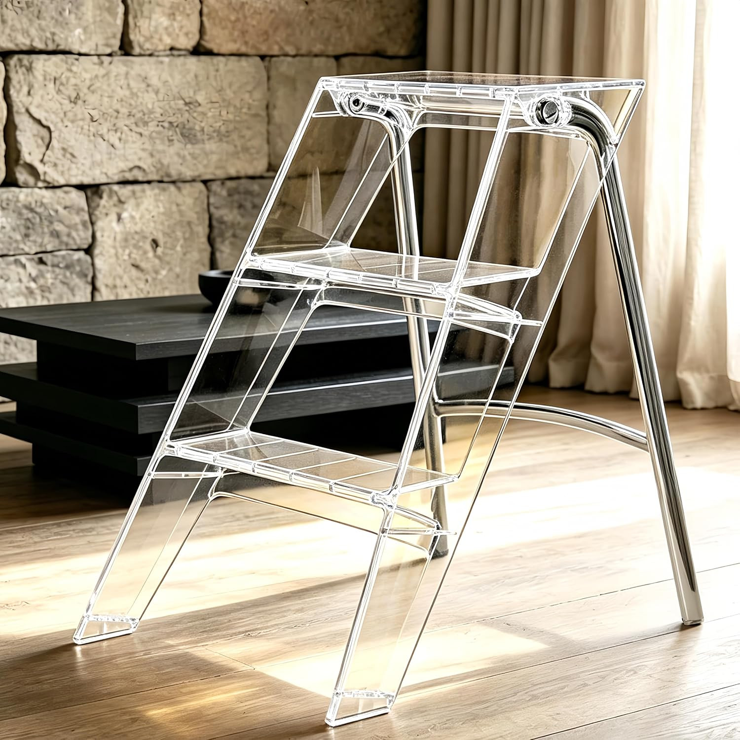 Acrylic 3 Step Ladder Folding Step Stool, Anti-Slip Steps Design, 350lbs Heavy Duty Load Bearing, Stable Support Frame, Portable Safety Acrylic Ladder (Transparent) | Amazon (US)