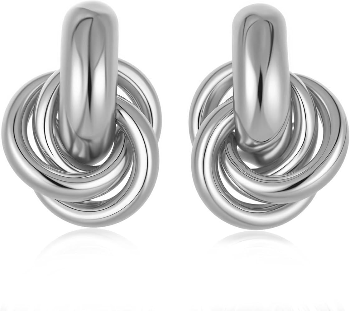 14K Gold Plated Knot Earrings for Women Gold Silver Earrings Heart Link Drop Dangle Earring Chunk... | Amazon (US)