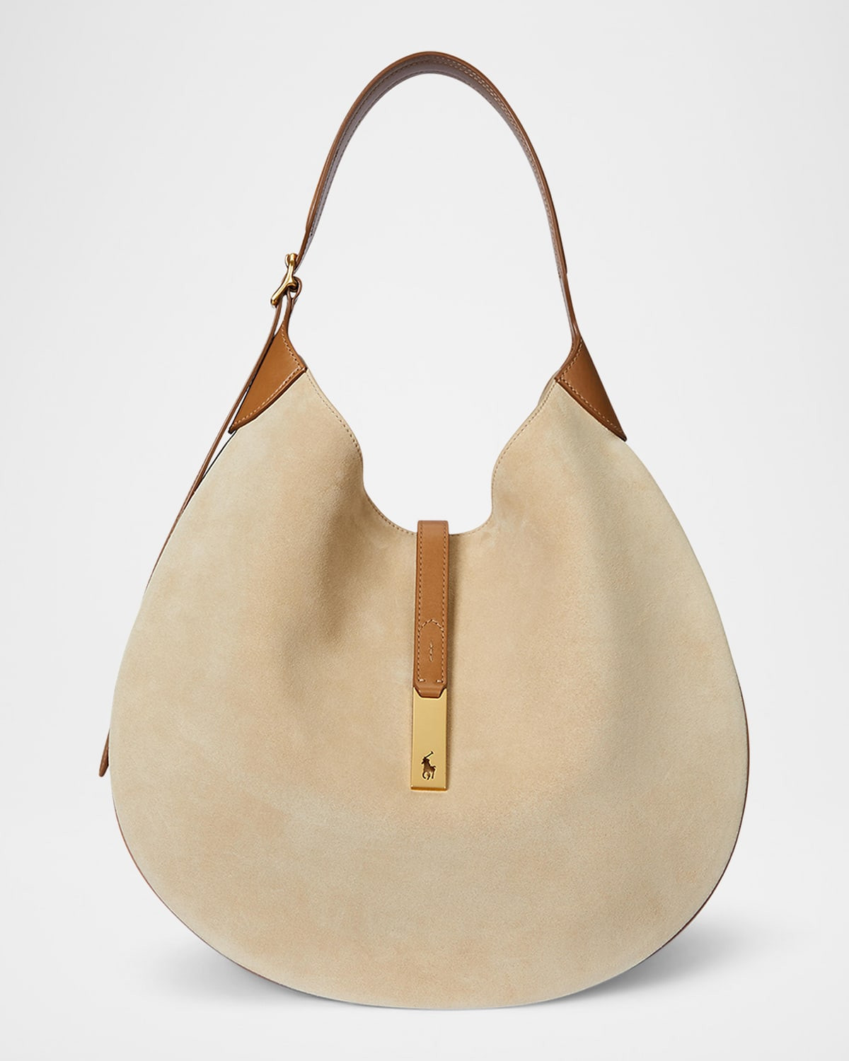 Polo ID Medium Suede and Leather Shoulder Bag | Neiman Marcus