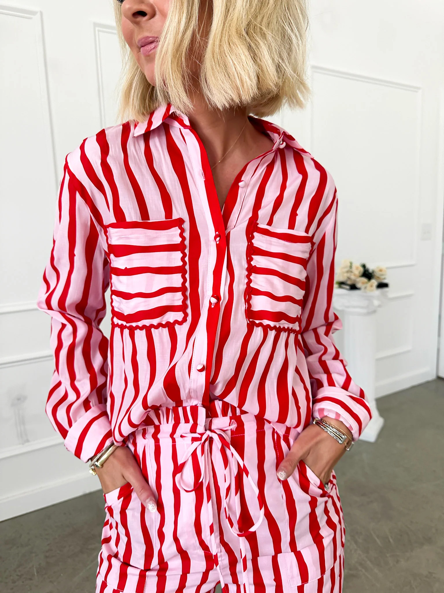 Magic Happens Pink/Red Striped Blouse | Flourish in Frills