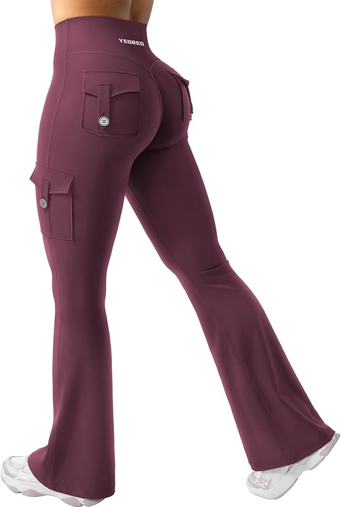 YEOREO CoreFlex Women Workout Flare Leggings with Pockets Hidden Scrunch High Waisted Cargo Gym Y... | Amazon (US)