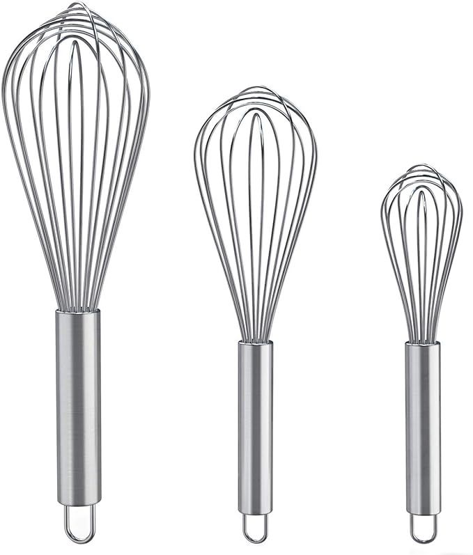 Whisks for Cooking, 3 Pack Stainless Steel Whisk for Blending, Whisking, Beating and Stirring, En... | Amazon (US)