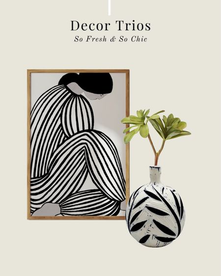 Graphic black and white decor trio! Love this grouping.
-
Etsy - mid century modern art - handmade vase - hand painted vase - faux stems - affordable wall art - affordable home decor - minimalist art - abstract people art - monochrome decor 

#LTKunder100 #LTKhome