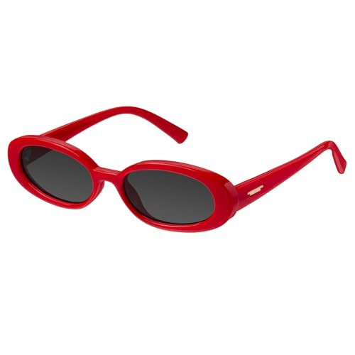mosanana Retro Oval Sunglasses for Women 90s Small Trendy Fashion Vintage Narrow Tiny Cute Skinny Sun Glasses for Small Face Red MS52360 | Amazon (US)