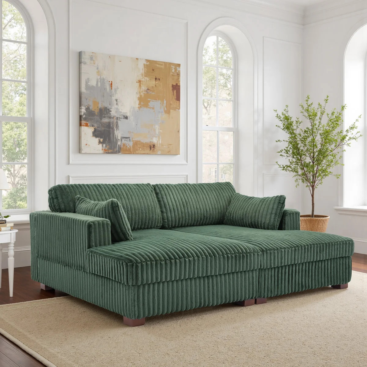 Bentura Oversized Upholstered Green Faux Rabbit Fur Flannel  Sleeper Sofa Bed Lounge sofa with Ar... | Wayfair North America