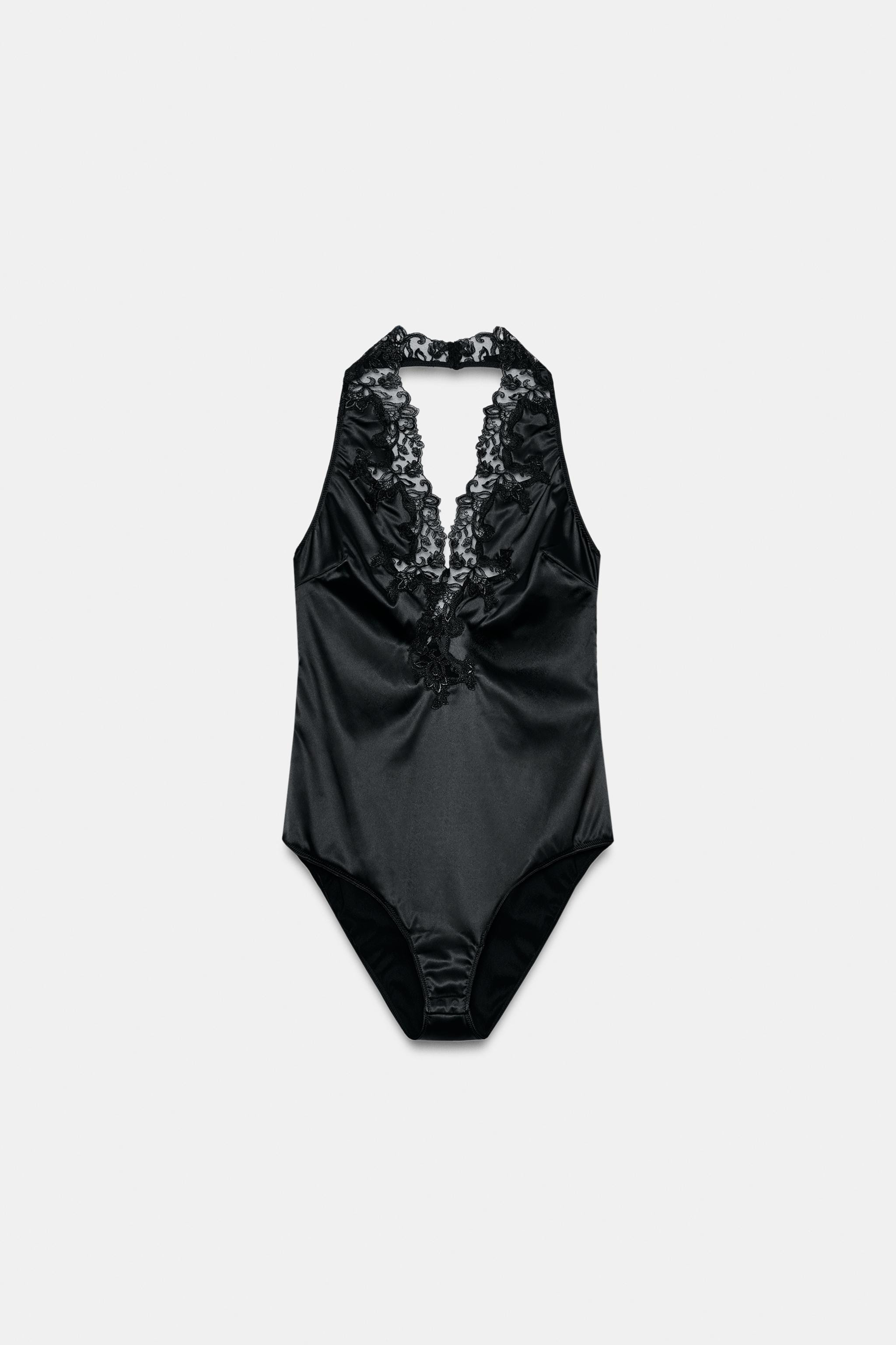 ZW COLLECTION SATIN HALTER BODYSUIT WITH LACE TRIM | Zara UK