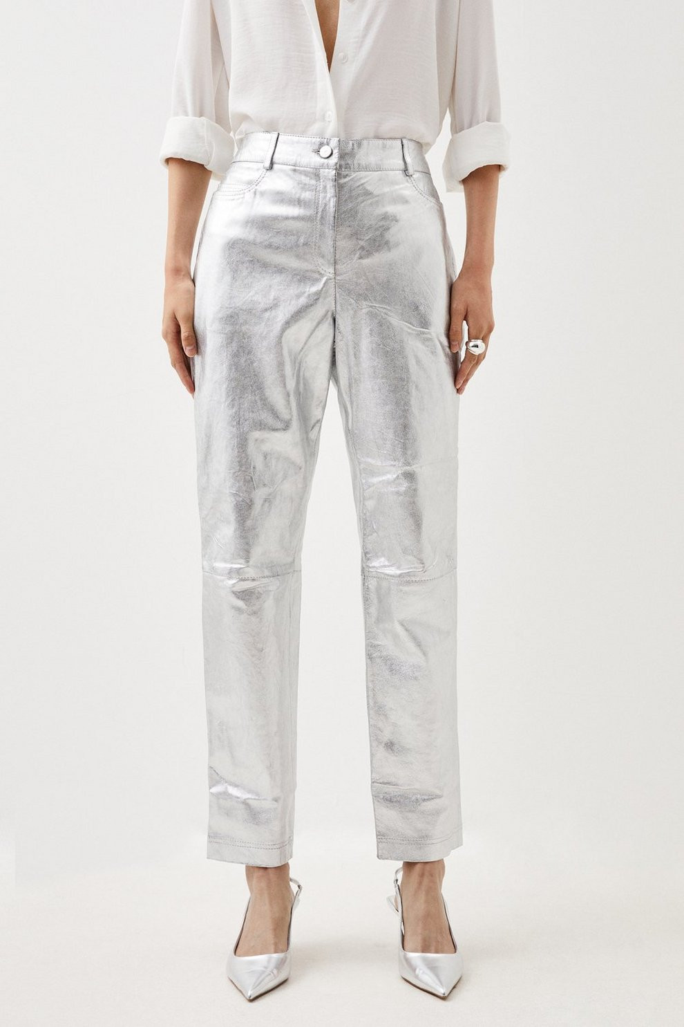 Leather Metallic 5 Pocket Jean | Karen Millen UK + IE + DE + NL