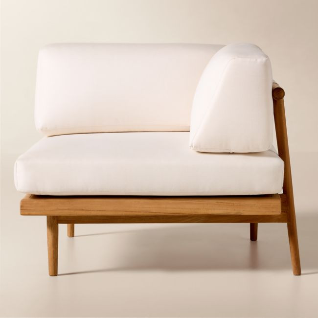 Tide Teak Outdoor Corner Chair With Ivory Sunbrella® Cushions | CB2