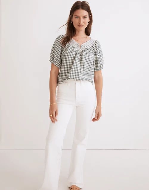 Embroidered Linen-Blend Swing Top in Gingham Check | Madewell