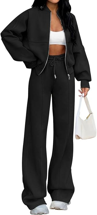 MEROKEETY Women's Fall 2 Piece Sweatsuits Set Long Sleeve Zip Up Sweatshirt Wide Leg Sweatpants L... | Amazon (US)