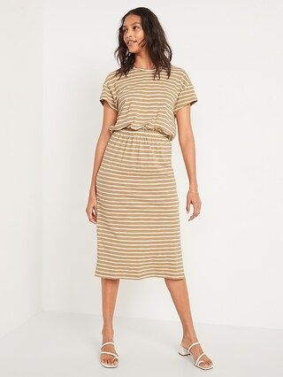 Waist-Defined Short-Sleeve Striped Cutout-Back Midi Dress for Women | Old Navy (US)