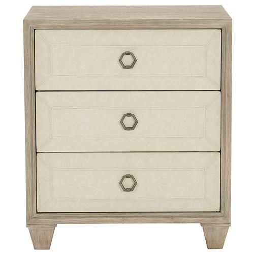 Sarabeth Modern French Beige Upholstered Brown Wood Nightstand | Kathy Kuo Home
