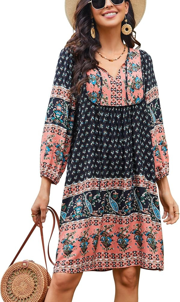 Bluetime Women 3/4 Sleeve Summer Babydoll Dress | Amazon (US)