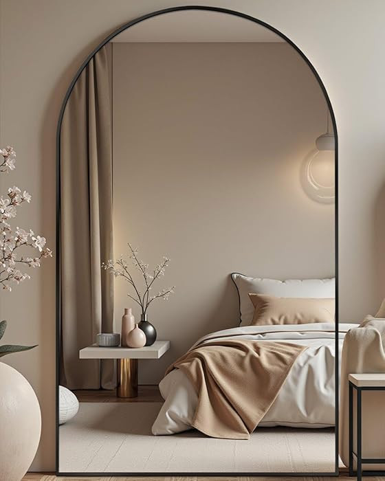 DMWOODFL 81"x41" Black Arched Full Length Mirror - Extra Large Floor/Wall Mounted, Shatterproof G... | Amazon (US)