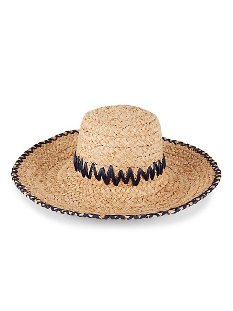 Zig-Zag Embroidered Large Braided Straw Hat | Saks Fifth Avenue
