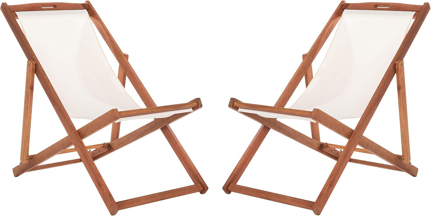 Safavieh PAT7040E-SET2 Outdoor Loren Brown (Set of 2) Sling Chair, Natural/Beige | Amazon (US)