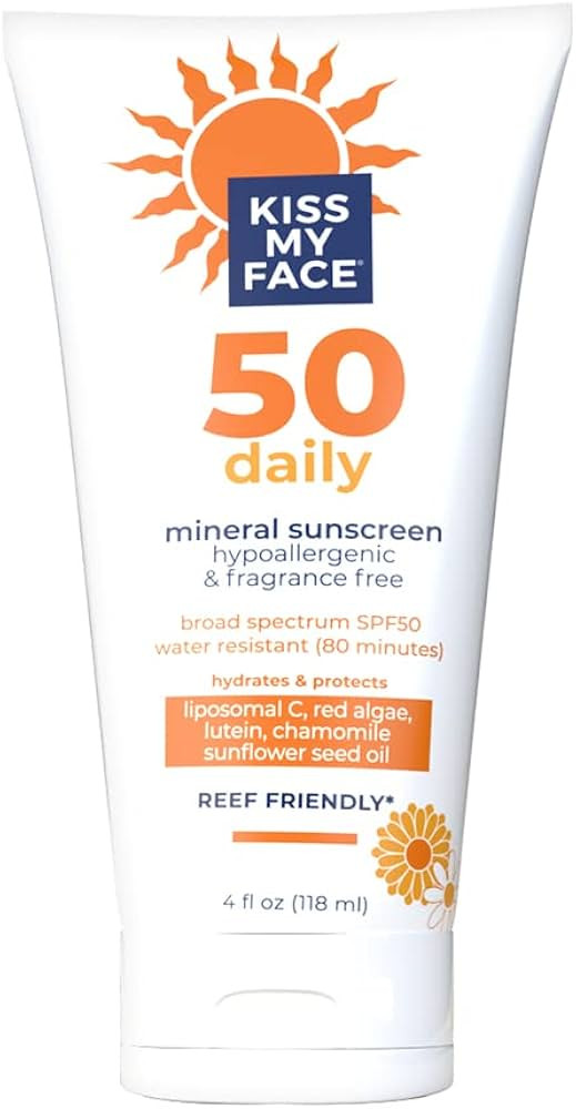 Kiss My Face Daily Sunscreen Lotion SPF 50-Water-Resistant Sunscreen Mineral Lotion-Reef-Friendly... | Amazon (US)
