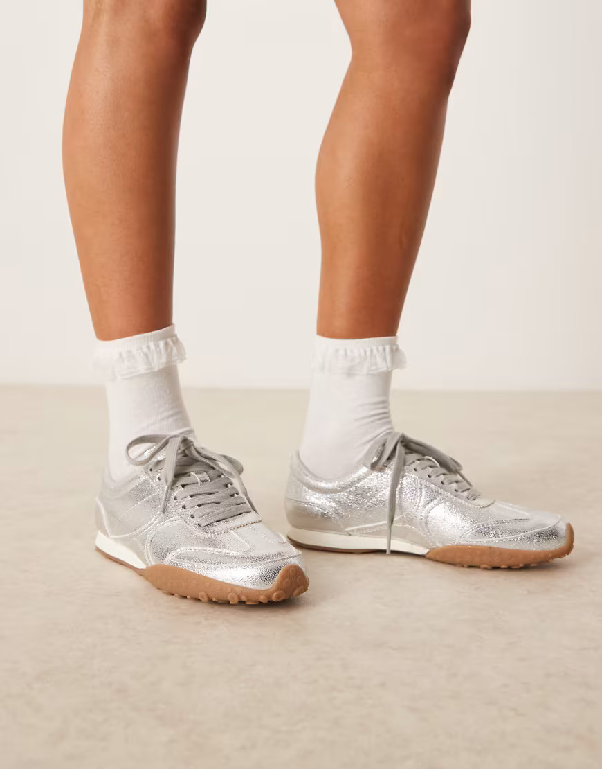ASOS DESIGN Dive lace up sneakers in silver | ASOS (Global)